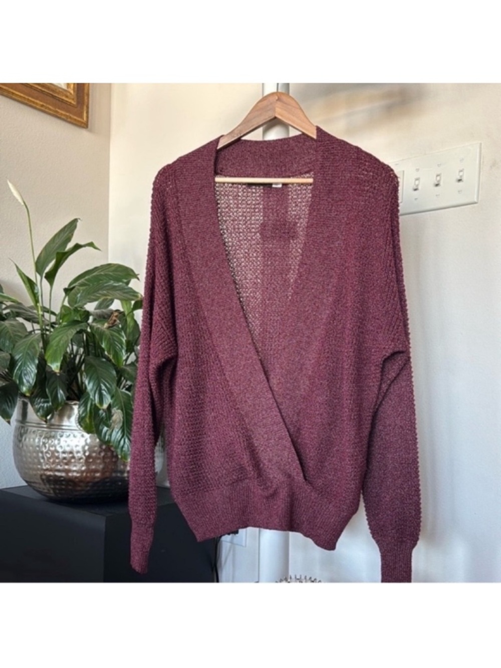 BDG Urban Outfitters Women's Burgundy Red Knit Faux Wrap sweater Top Sz M